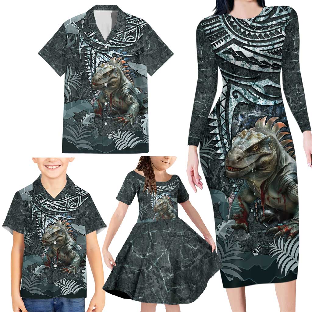 Hawaii Mo'o Lizard God Family Matching Long Sleeve Bodycon Dress and Hawaiian Shirt Polynesian Style LT05 - Polynesian Pride