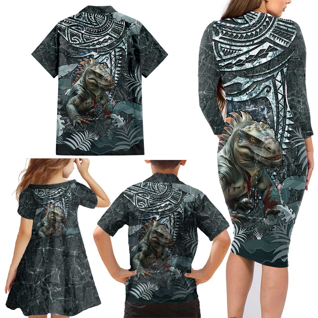 Hawaii Mo'o Lizard God Family Matching Long Sleeve Bodycon Dress and Hawaiian Shirt Polynesian Style LT05 - Polynesian Pride