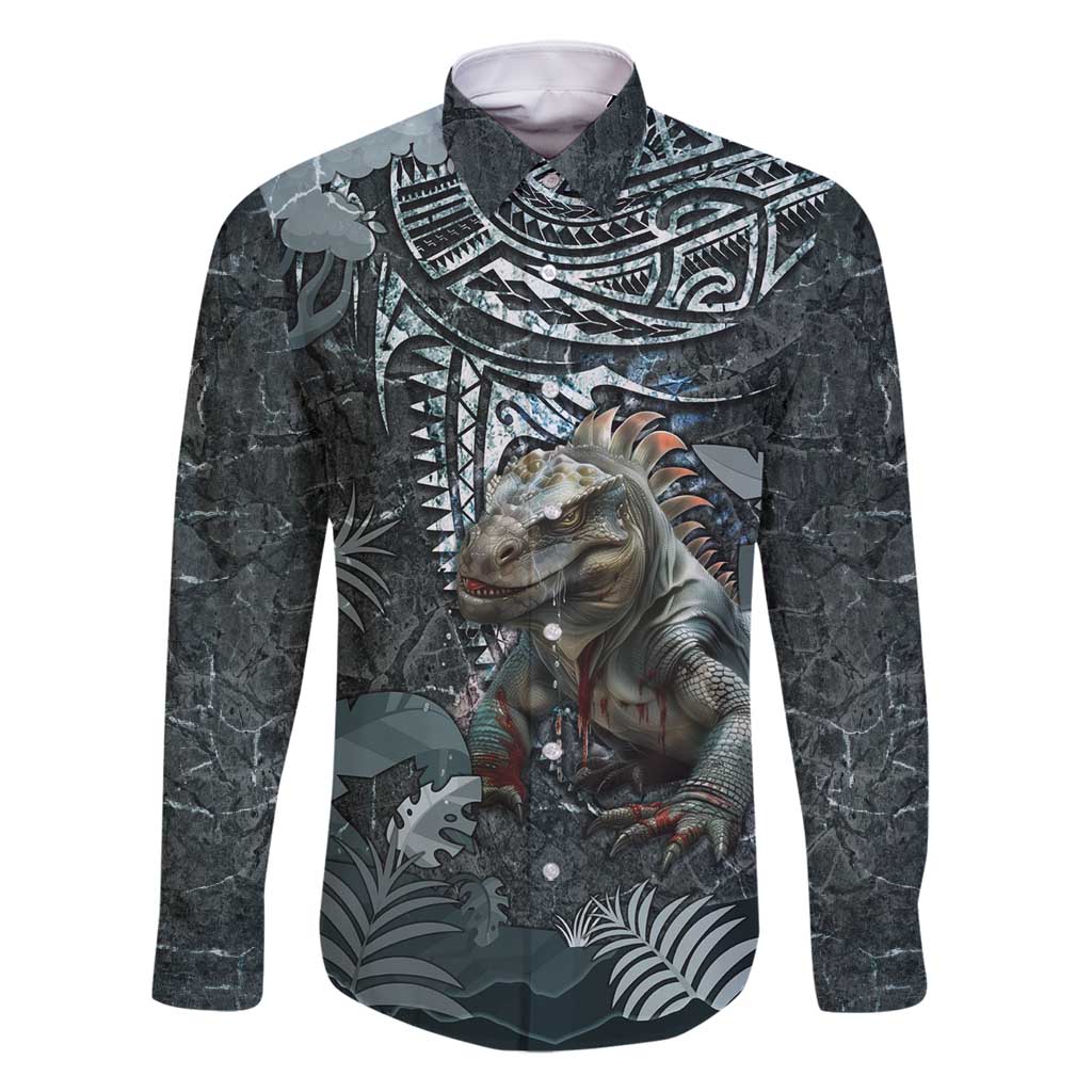 Hawaii Mo'o Lizard God Family Matching Long Sleeve Bodycon Dress and Hawaiian Shirt Polynesian Style LT05 Dad's Shirt - Long Sleeve Green - Polynesian Pride
