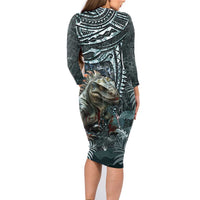 Hawaii Mo'o Lizard God Family Matching Long Sleeve Bodycon Dress and Hawaiian Shirt Polynesian Style LT05 - Polynesian Pride