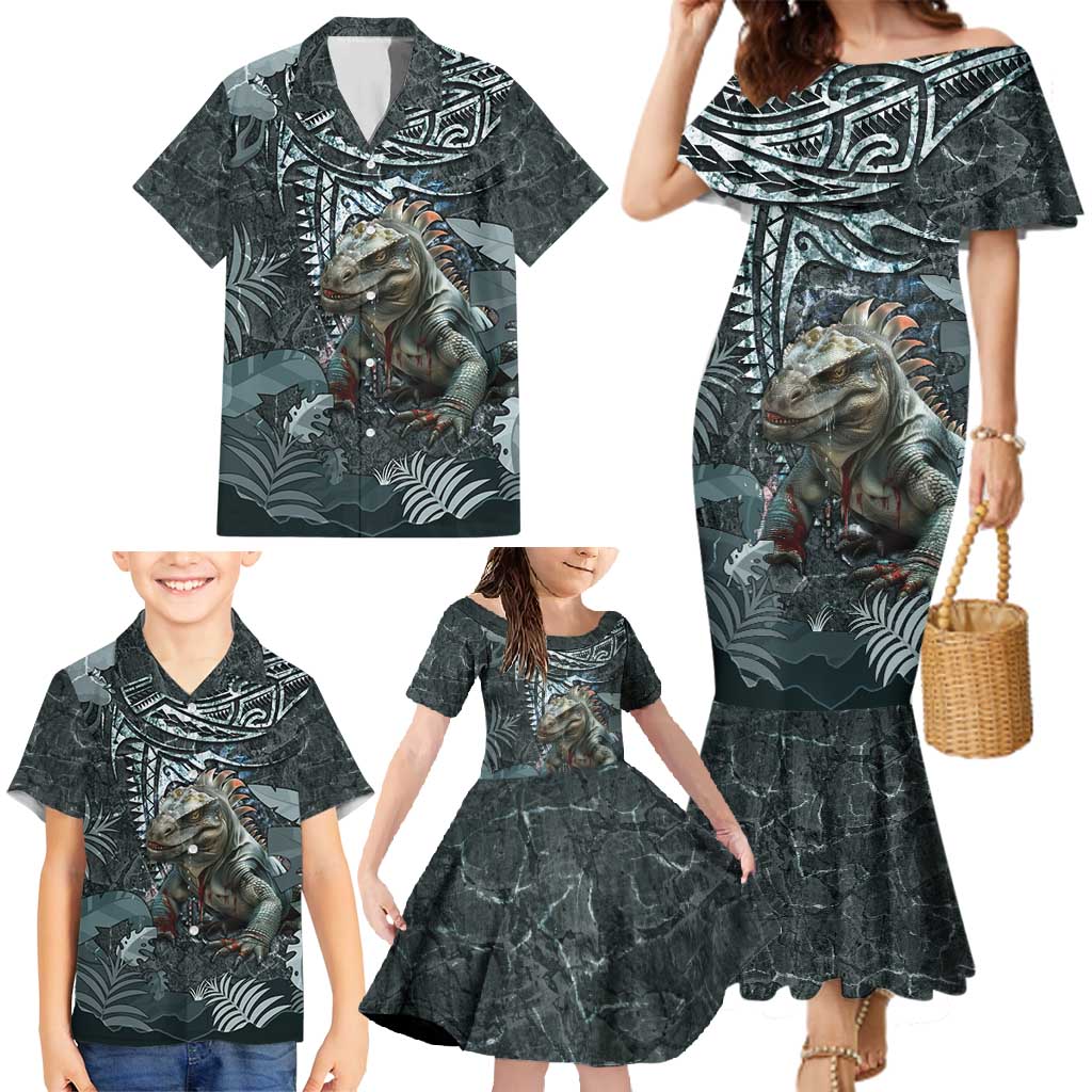 Hawaii Mo'o Lizard God Family Matching Mermaid Dress and Hawaiian Shirt Polynesian Style LT05 - Polynesian Pride