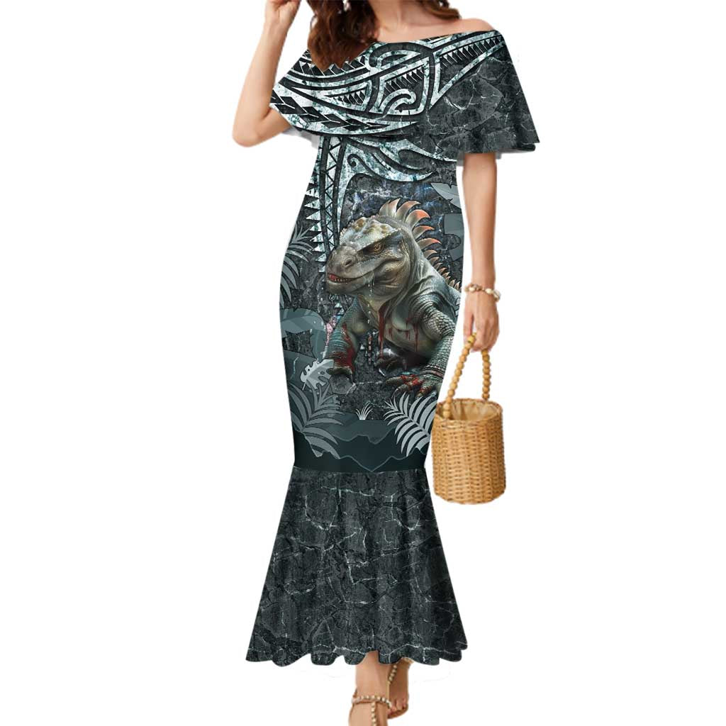 Hawaii Mo'o Lizard God Family Matching Mermaid Dress and Hawaiian Shirt Polynesian Style LT05 Mom's Dress Green - Polynesian Pride