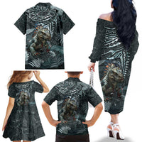 Hawaii Mo'o Lizard God Family Matching Off The Shoulder Long Sleeve Dress and Hawaiian Shirt Polynesian Style LT05 - Polynesian Pride