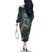 Hawaii Mo'o Lizard God Family Matching Off The Shoulder Long Sleeve Dress and Hawaiian Shirt Polynesian Style LT05 - Polynesian Pride