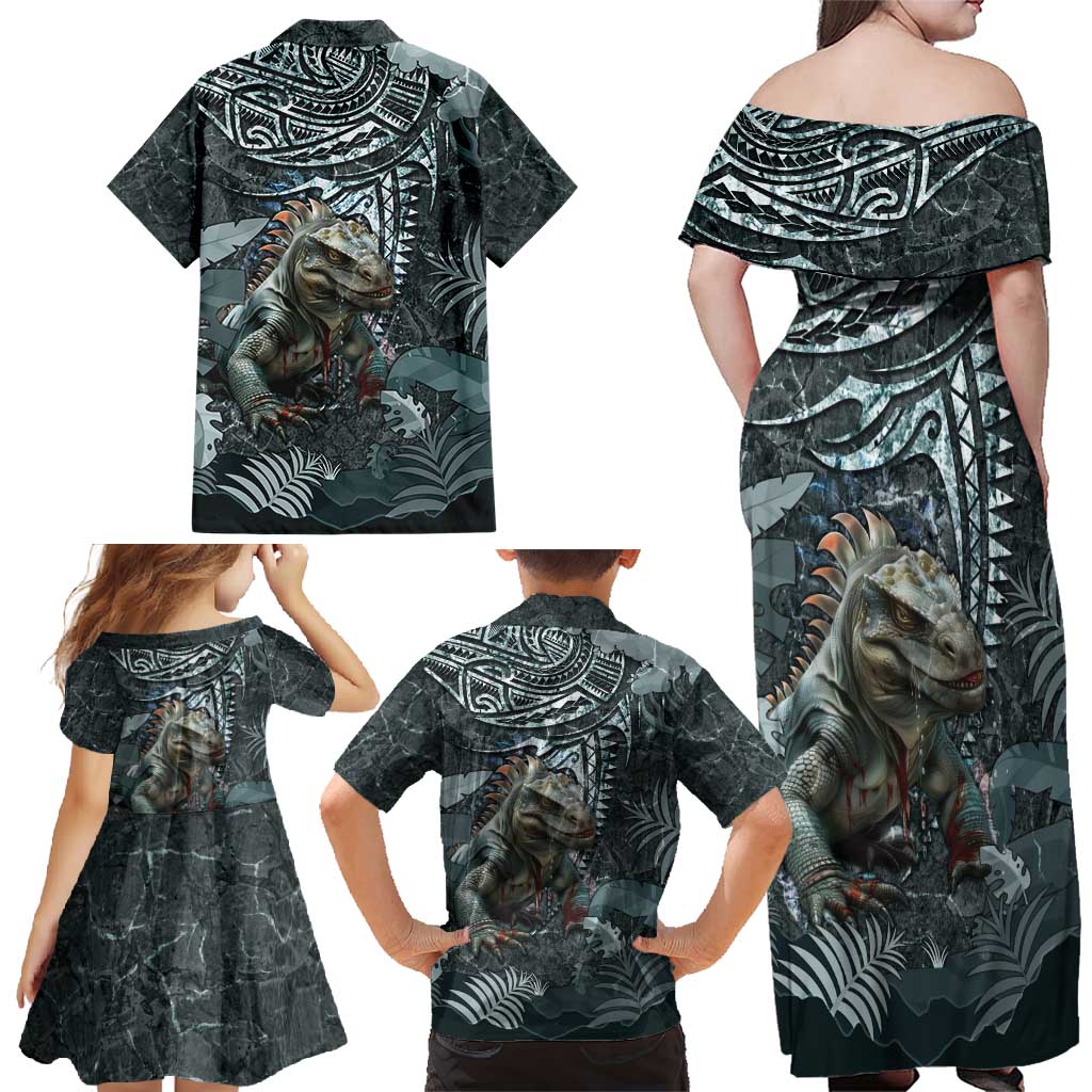 Hawaii Mo'o Lizard God Family Matching Off Shoulder Maxi Dress and Hawaiian Shirt Polynesian Style LT05 - Polynesian Pride