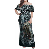 Hawaii Mo'o Lizard God Family Matching Off Shoulder Maxi Dress and Hawaiian Shirt Polynesian Style LT05 Mom's Dress Green - Polynesian Pride
