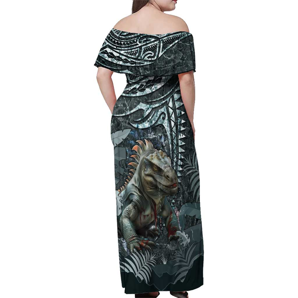 Hawaii Mo'o Lizard God Family Matching Off Shoulder Maxi Dress and Hawaiian Shirt Polynesian Style LT05 - Polynesian Pride