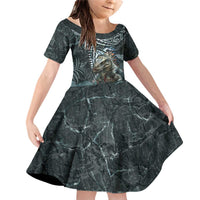 Hawaii Mo'o Lizard God Family Matching Off Shoulder Short Dress and Hawaiian Shirt Polynesian Style LT05 Daughter's Dress Green - Polynesian Pride