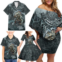 Hawaii Mo'o Lizard God Family Matching Off Shoulder Short Dress and Hawaiian Shirt Polynesian Style LT05 - Polynesian Pride