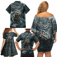Hawaii Mo'o Lizard God Family Matching Off Shoulder Short Dress and Hawaiian Shirt Polynesian Style LT05 - Polynesian Pride