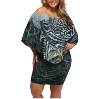 Hawaii Mo'o Lizard God Family Matching Off Shoulder Short Dress and Hawaiian Shirt Polynesian Style LT05 Mom's Dress Green - Polynesian Pride