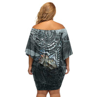 Hawaii Mo'o Lizard God Family Matching Off Shoulder Short Dress and Hawaiian Shirt Polynesian Style LT05 - Polynesian Pride