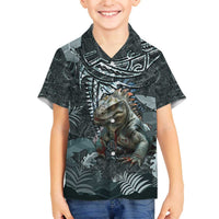 Hawaii Mo'o Lizard God Family Matching Off Shoulder Short Dress and Hawaiian Shirt Polynesian Style LT05 Son's Shirt Green - Polynesian Pride