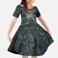 Hawaii Mo'o Lizard God Family Matching Short Sleeve Bodycon Dress and Hawaiian Shirt Polynesian Style LT05 Daughter's Dress Green - Polynesian Pride