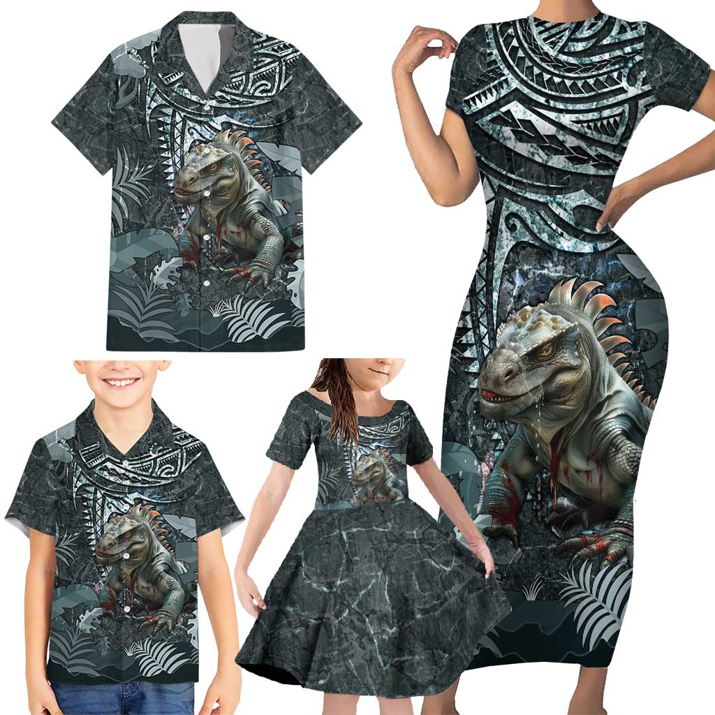 Hawaii Mo'o Lizard God Family Matching Short Sleeve Bodycon Dress and Hawaiian Shirt Polynesian Style LT05 - Polynesian Pride