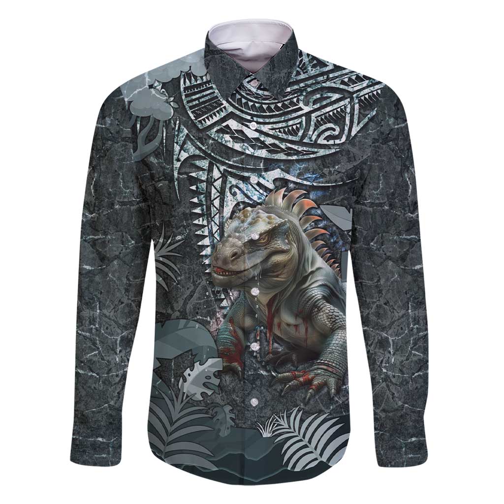 Hawaii Mo'o Lizard God Family Matching Short Sleeve Bodycon Dress and Hawaiian Shirt Polynesian Style LT05 Dad's Shirt - Long Sleeve Green - Polynesian Pride