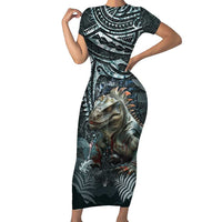 Hawaii Mo'o Lizard God Family Matching Short Sleeve Bodycon Dress and Hawaiian Shirt Polynesian Style LT05 Mom's Dress Green - Polynesian Pride