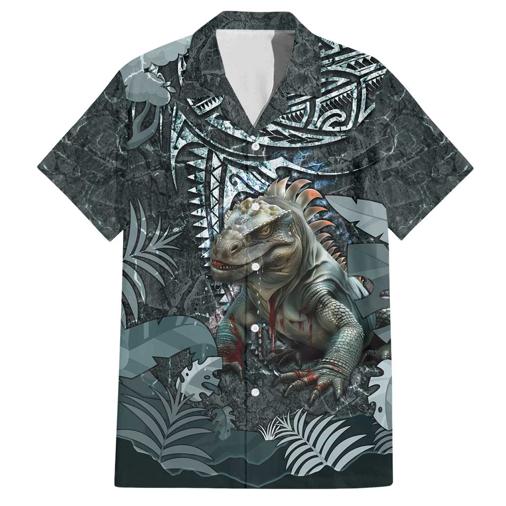 Hawaii Mo'o Lizard God Family Matching Tank Maxi Dress and Hawaiian Shirt Polynesian Style LT05 Dad's Shirt - Short Sleeve Green - Polynesian Pride