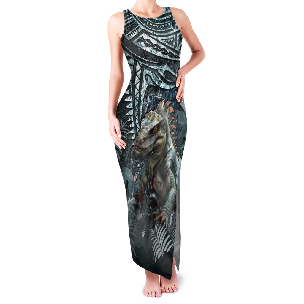 Hawaii Mo'o Lizard God Family Matching Tank Maxi Dress and Hawaiian Shirt Polynesian Style LT05 Mom's Dress Green - Polynesian Pride