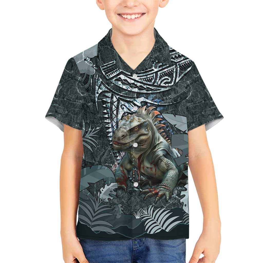 Hawaii Mo'o Lizard God Family Matching Tank Maxi Dress and Hawaiian Shirt Polynesian Style LT05 Son's Shirt Green - Polynesian Pride