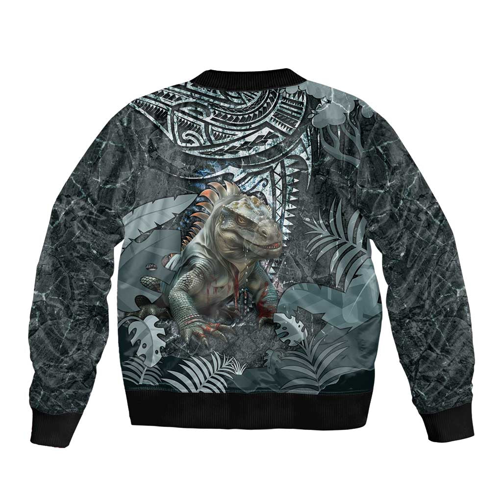 Hawaii Mo'o Lizard God Sleeve Zip Bomber Jacket Polynesian Style