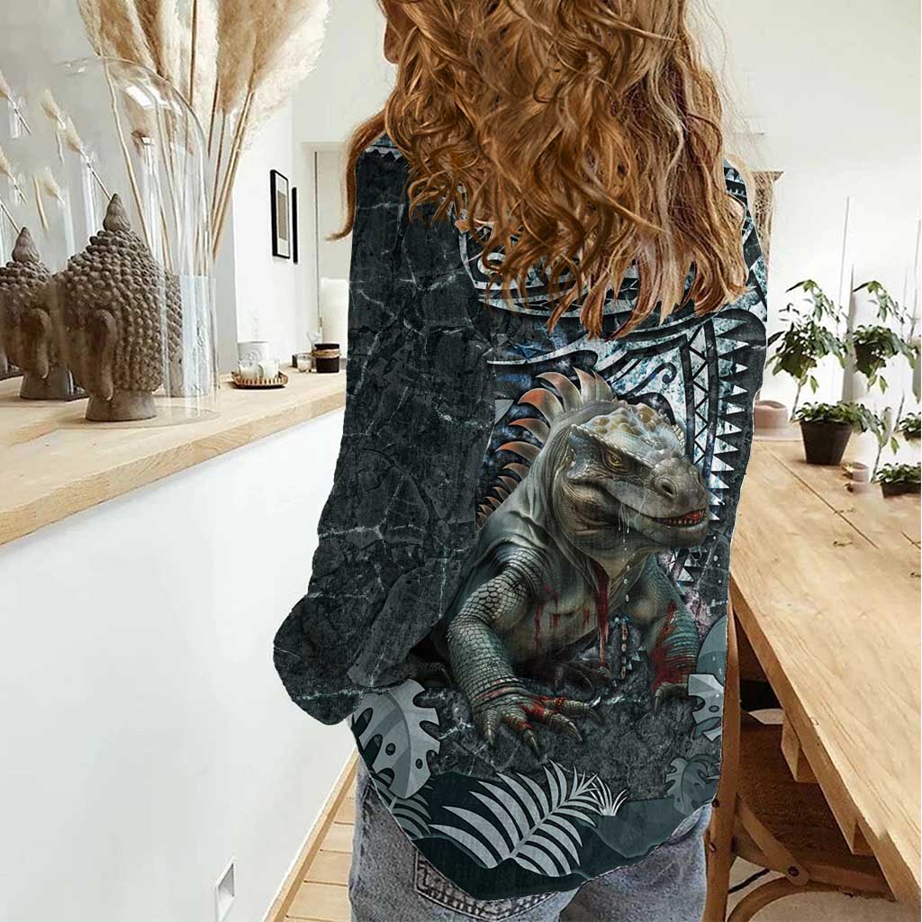 Hawaii Mo'o Lizard God Women Casual Shirt Polynesian Style