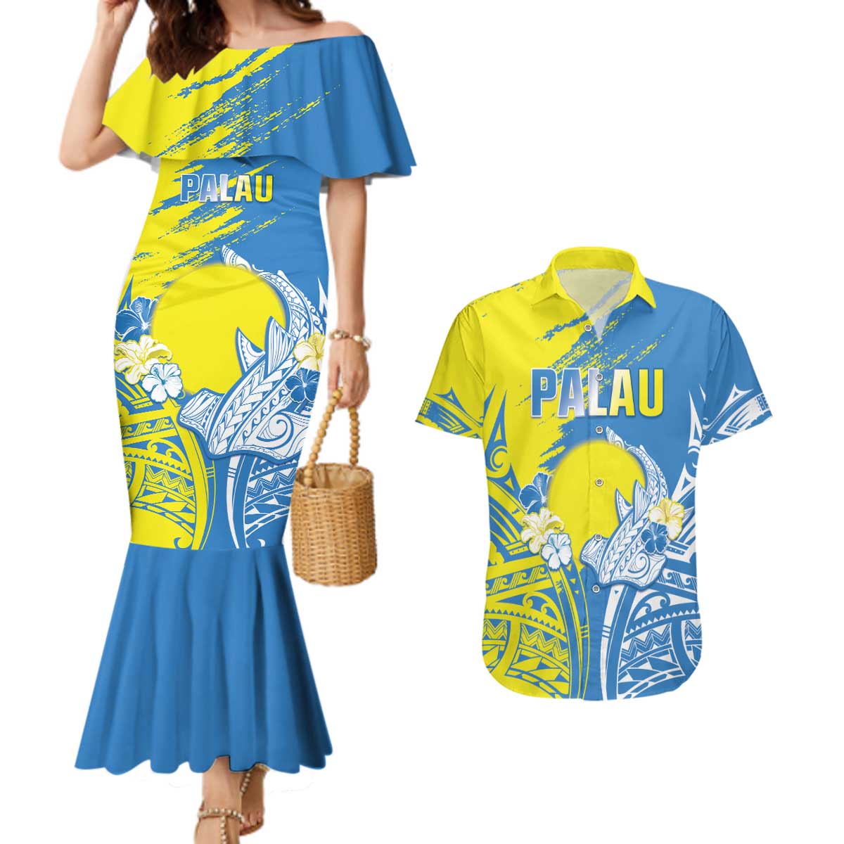 Palau Independence Day Couples Matching Mermaid Dress and Hawaiian Shirt Happy 30th Anniversary LT05 Blue - Polynesian Pride