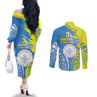 Palau Independence Day Couples Matching Off The Shoulder Long Sleeve Dress and Long Sleeve Button Shirt Happy 30th Anniversary LT05 - Polynesian Pride