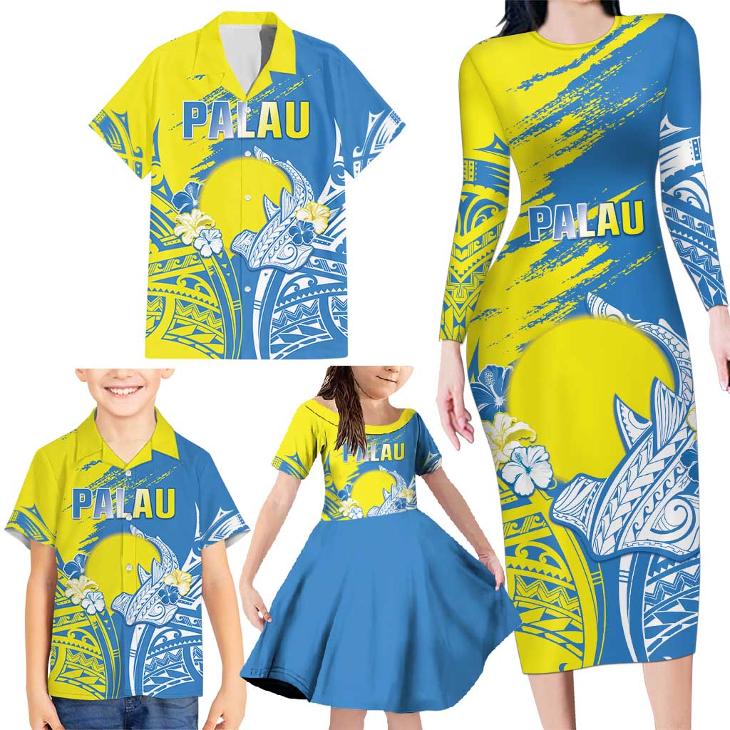 Palau Independence Day Family Matching Long Sleeve Bodycon Dress and Hawaiian Shirt Happy 30th Anniversary LT05 - Polynesian Pride