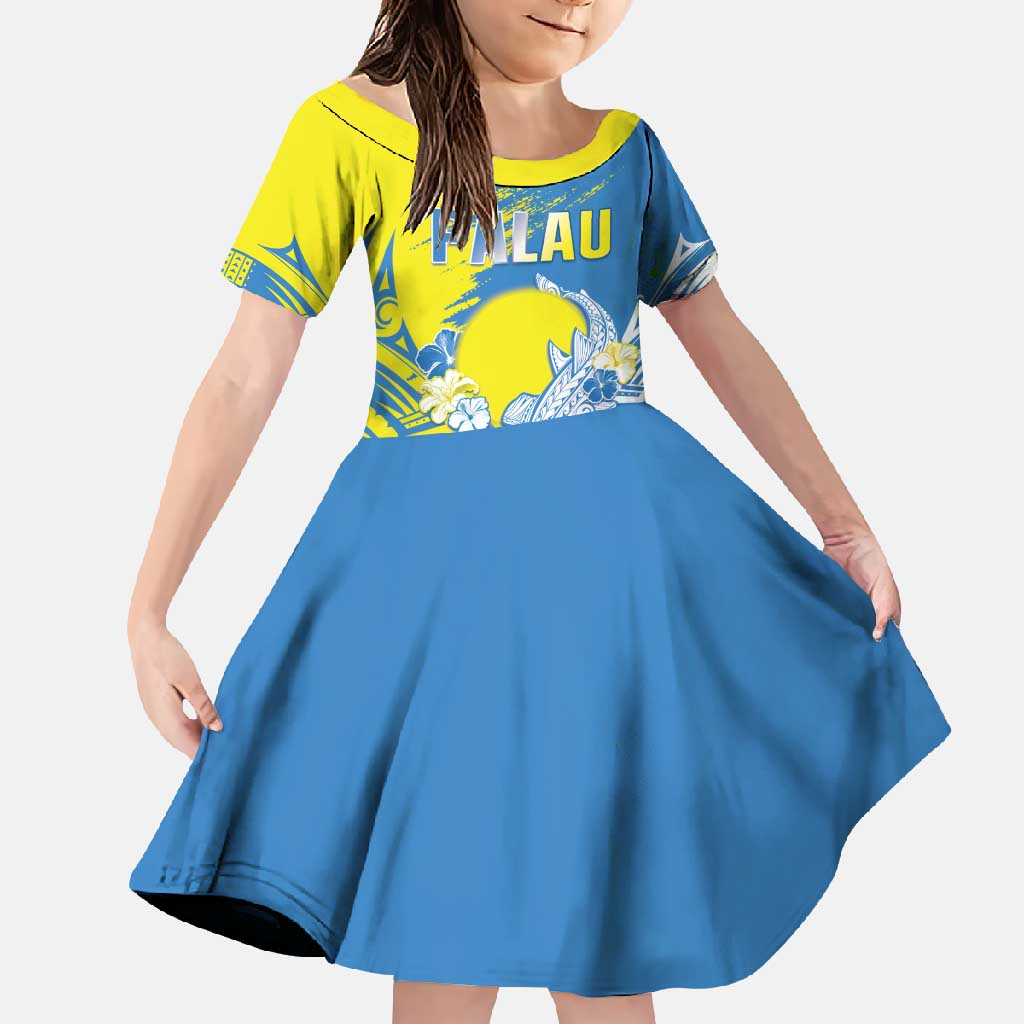 Palau Independence Day Family Matching Mermaid Dress and Hawaiian Shirt Happy 30th Anniversary LT05 Daughter's Dress Blue - Polynesian Pride