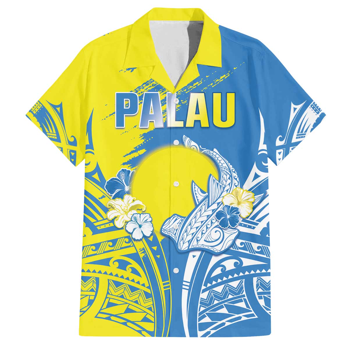 Palau Independence Day Family Matching Off The Shoulder Long Sleeve Dress and Hawaiian Shirt Happy 30th Anniversary LT05 Dad's Shirt - Short Sleeve Blue - Polynesian Pride
