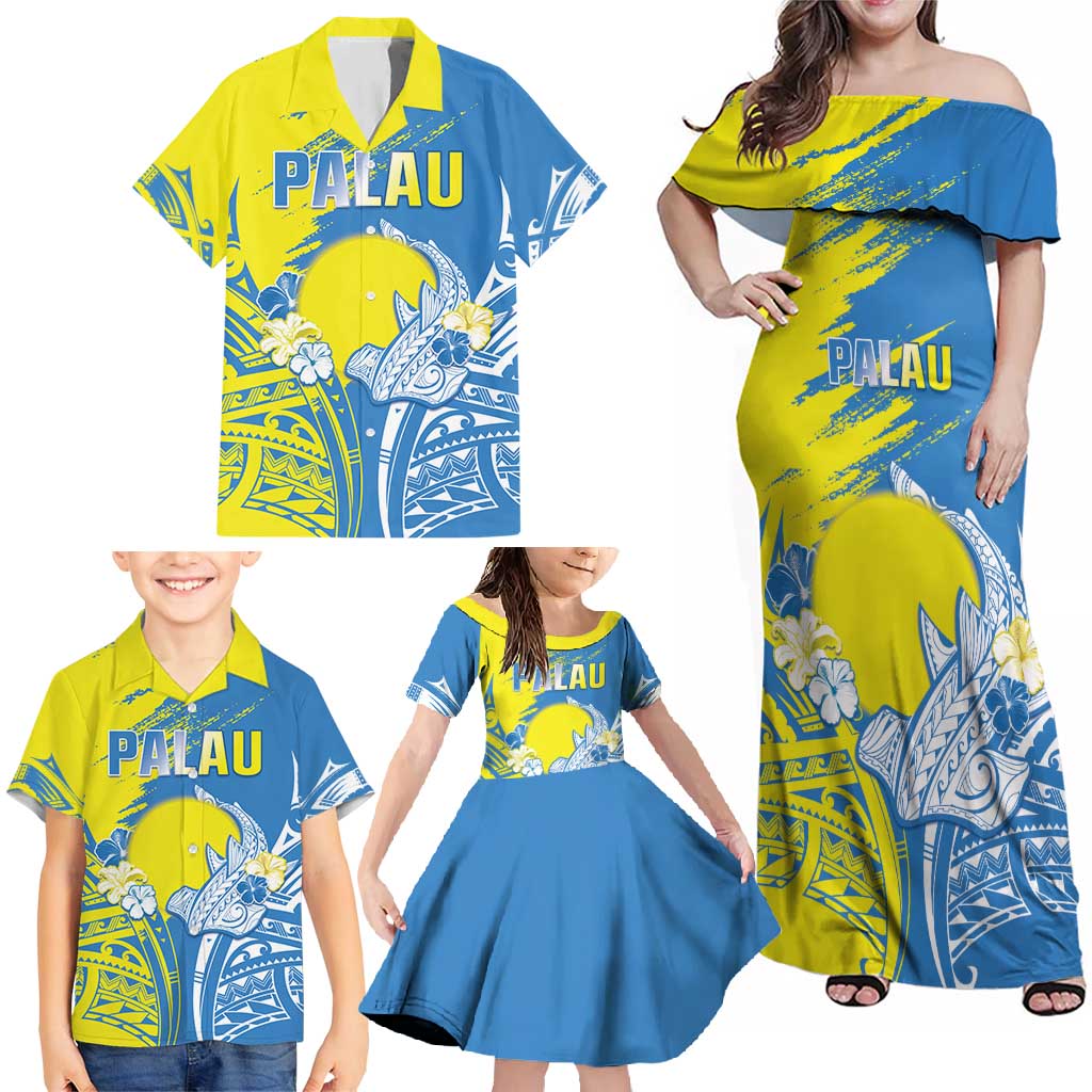 Palau Independence Day Family Matching Off Shoulder Maxi Dress and Hawaiian Shirt Happy 30th Anniversary LT05 - Polynesian Pride