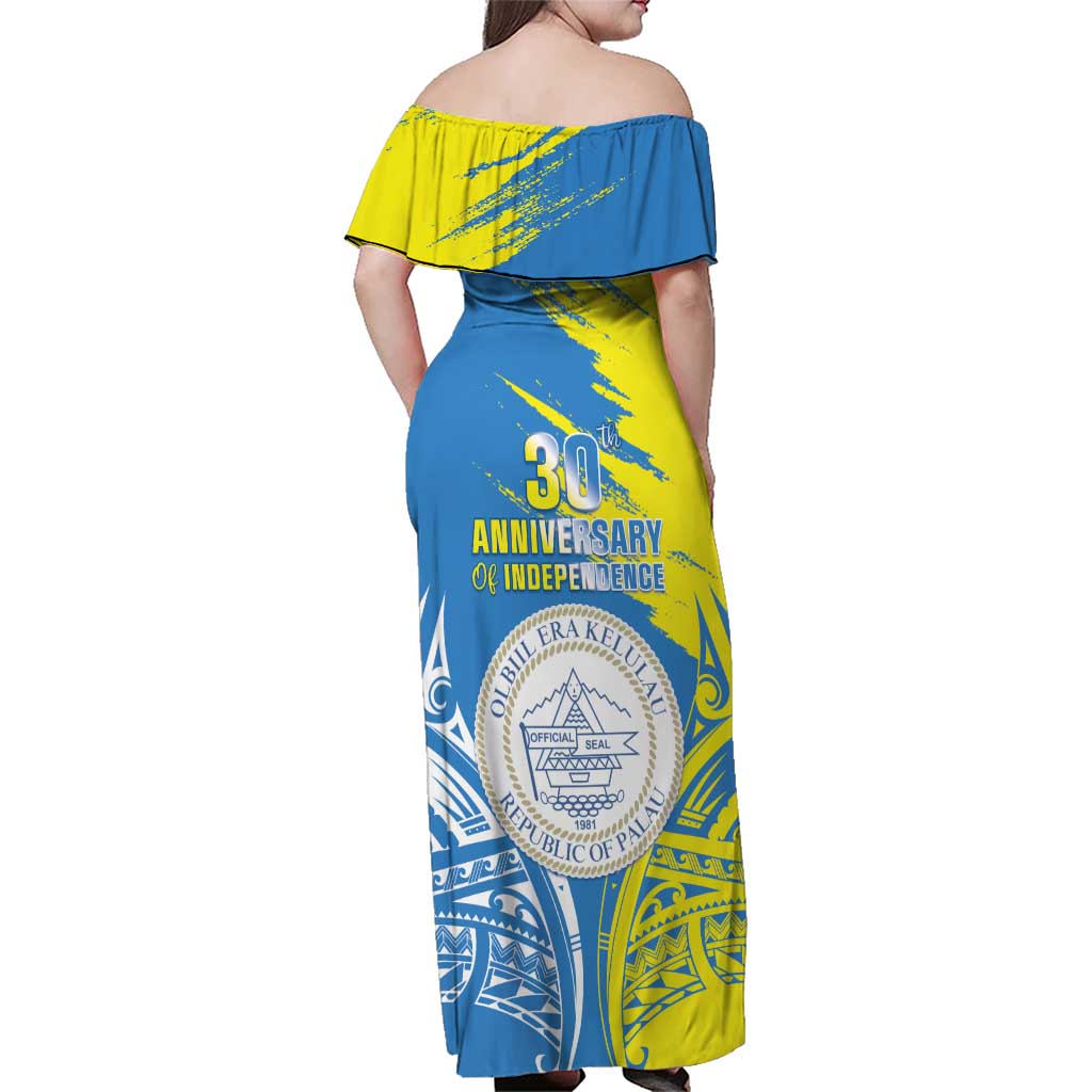 Palau Independence Day Family Matching Off Shoulder Maxi Dress and Hawaiian Shirt Happy 30th Anniversary LT05 - Polynesian Pride