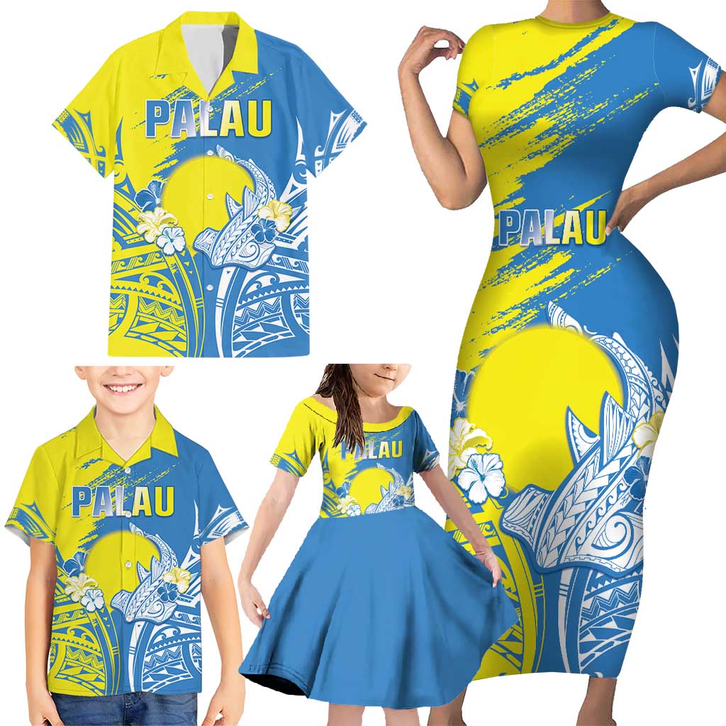 Palau Independence Day Family Matching Short Sleeve Bodycon Dress and Hawaiian Shirt Happy 30th Anniversary LT05 - Polynesian Pride