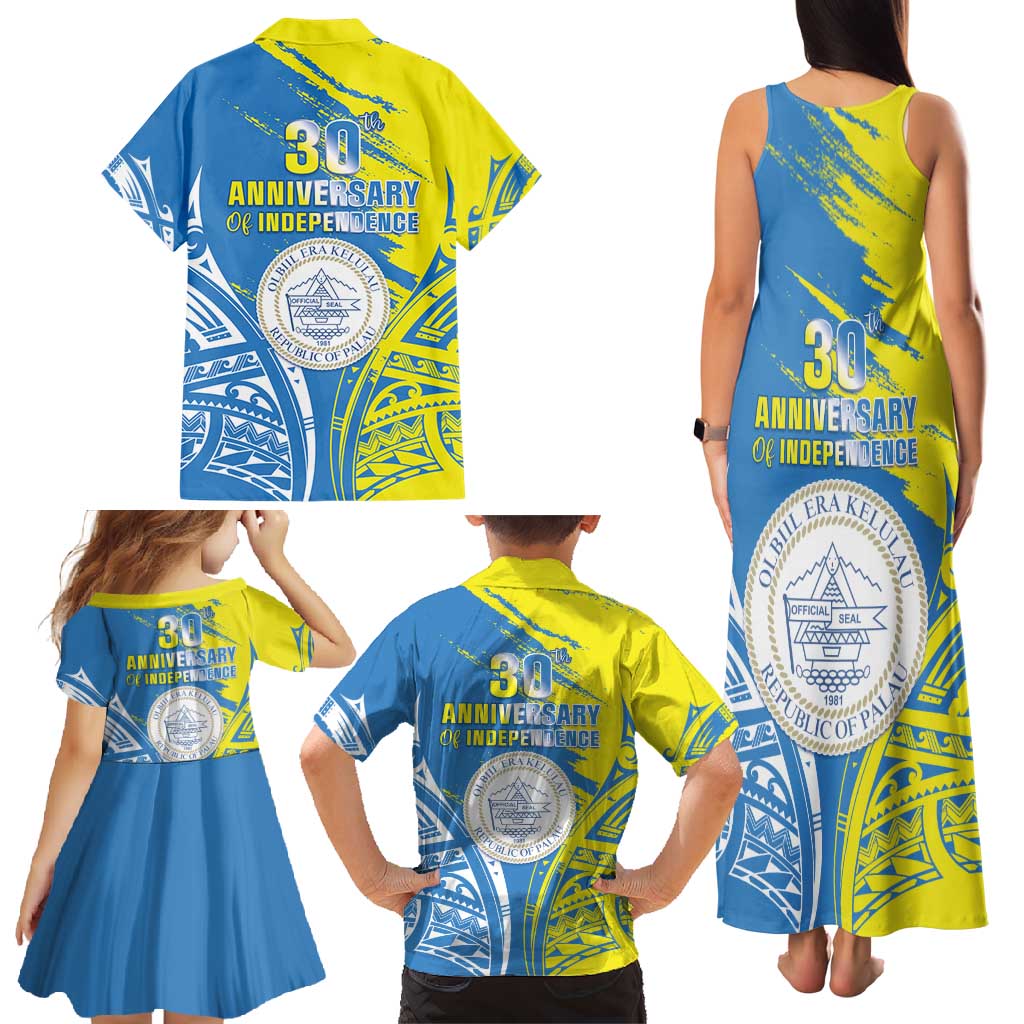Palau Independence Day Family Matching Tank Maxi Dress and Hawaiian Shirt Happy 30th Anniversary LT05 - Polynesian Pride