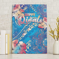 Happy Diwali Festival Canvas Wall Art Diya Lamp Rangoli With Polynesian Pattern LT05 Without Frame Blue - Polynesian Pride