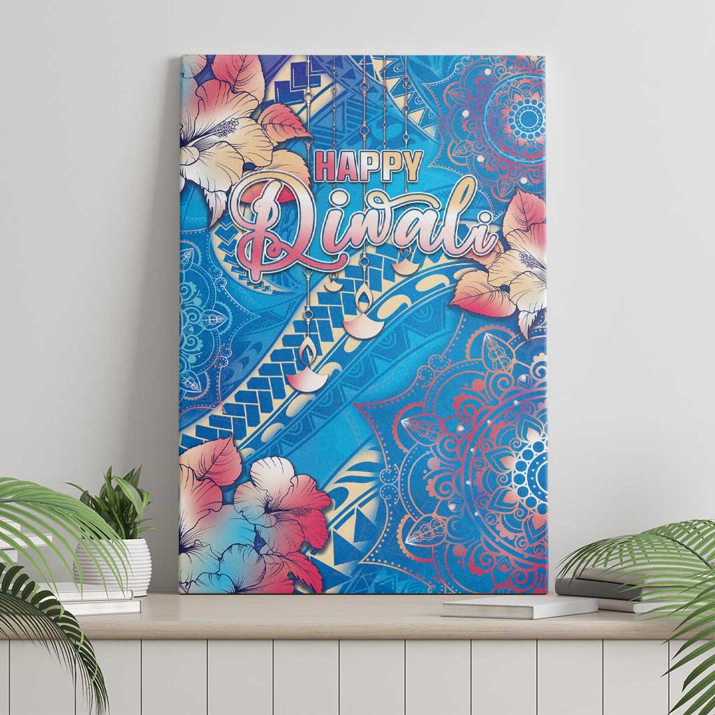 Happy Diwali Festival Canvas Wall Art Diya Lamp Rangoli With Polynesian Pattern LT05 - Polynesian Pride