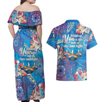 Happy Diwali Festival Couples Matching Off Shoulder Maxi Dress and Hawaiian Shirt Diya Lamp Rangoli With Polynesian Pattern LT05 - Polynesian Pride