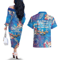 Happy Diwali Festival Couples Matching Off The Shoulder Long Sleeve Dress and Hawaiian Shirt Diya Lamp Rangoli With Polynesian Pattern LT05 - Polynesian Pride