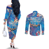 Happy Diwali Festival Couples Matching Off The Shoulder Long Sleeve Dress and Long Sleeve Button Shirt Diya Lamp Rangoli With Polynesian Pattern LT05 - Polynesian Pride