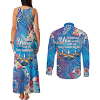 Happy Diwali Festival Couples Matching Tank Maxi Dress and Long Sleeve Button Shirt Diya Lamp Rangoli With Polynesian Pattern LT05 - Polynesian Pride