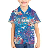 Happy Diwali Festival Family Matching Long Sleeve Bodycon Dress and Hawaiian Shirt Diya Lamp Rangoli With Polynesian Pattern LT05 Son's Shirt Blue - Polynesian Pride
