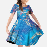 Happy Diwali Festival Family Matching Tank Maxi Dress and Hawaiian Shirt Diya Lamp Rangoli With Polynesian Pattern LT05 Daughter's Dress Blue - Polynesian Pride
