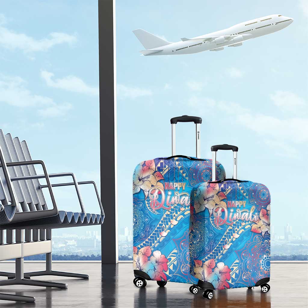 Happy Diwali Festival Luggage Cover Diya Lamp Rangoli With Polynesian Pattern