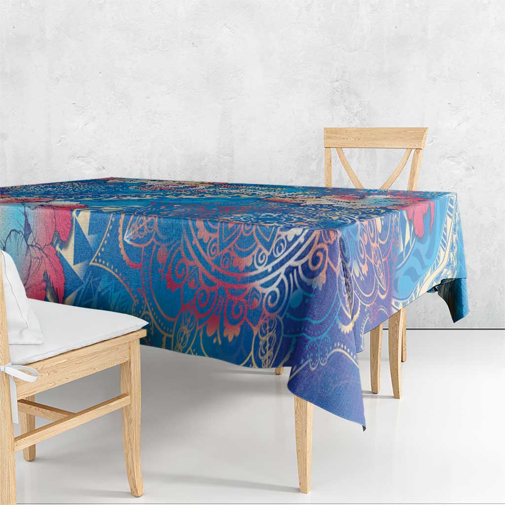 Happy Diwali Festival Tablecloth Diya Lamp Rangoli With Polynesian Pattern