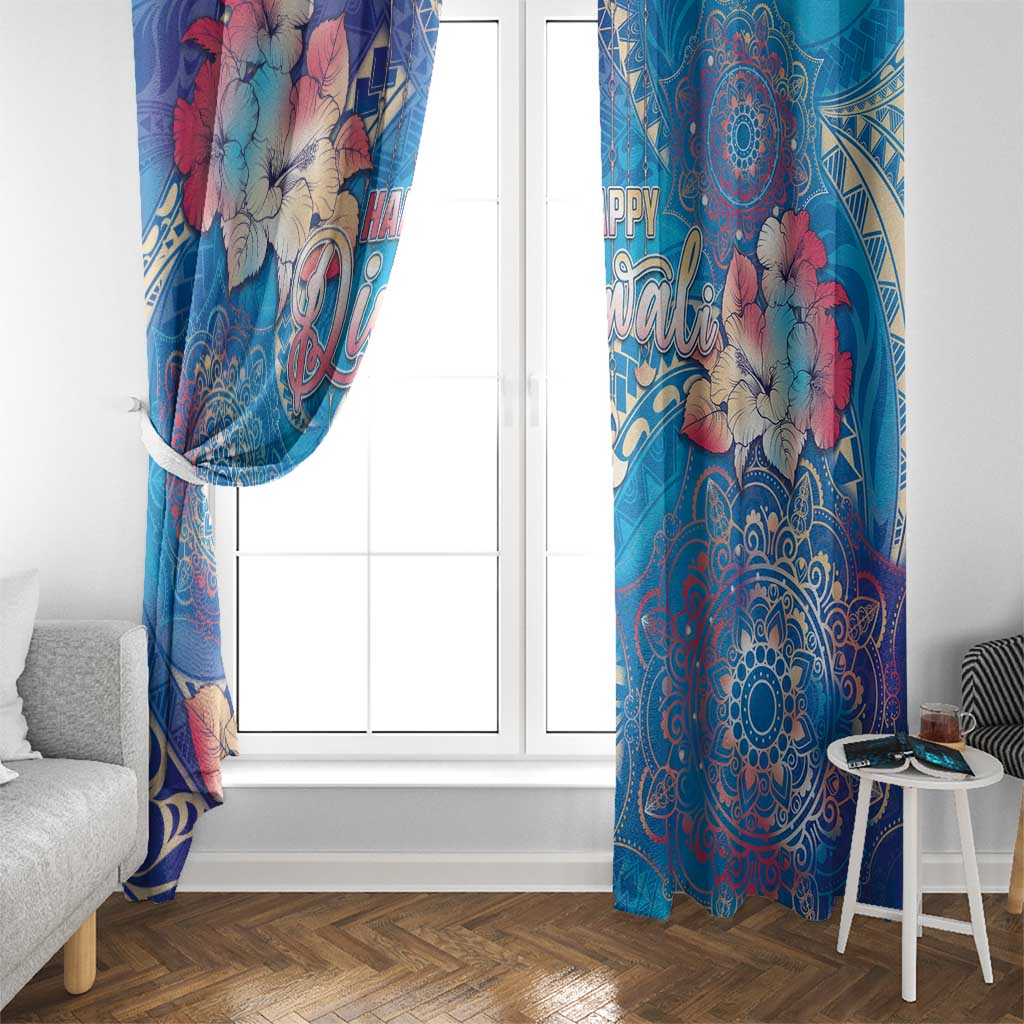 Happy Diwali Festival Window Curtain Diya Lamp Rangoli With Polynesian Pattern