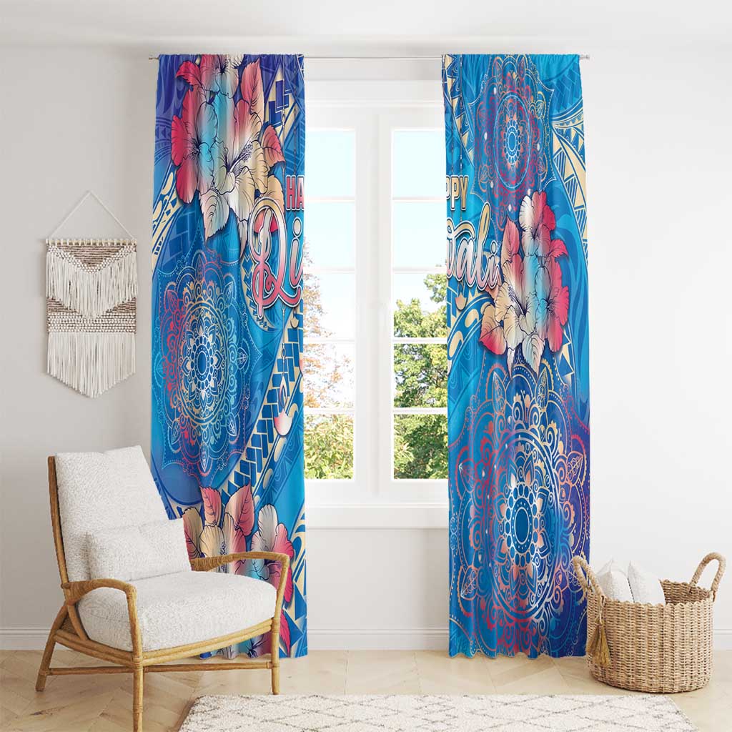 Happy Diwali Festival Window Curtain Diya Lamp Rangoli With Polynesian Pattern