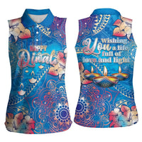 Happy Diwali Festival Women Sleeveless Polo Shirt Diya Lamp Rangoli With Polynesian Pattern LT05 - Polynesian Pride
