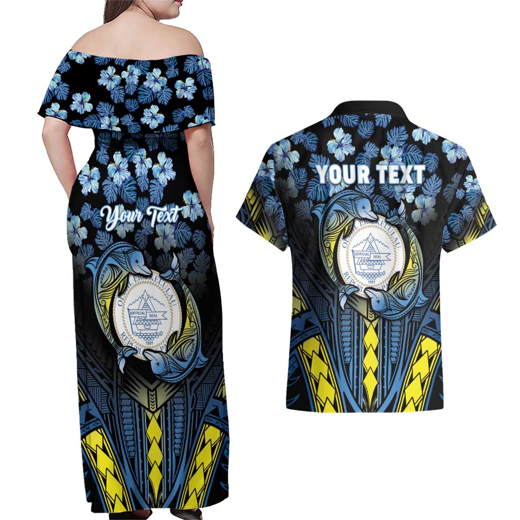 Personalised Palau Couples Matching Off Shoulder Maxi Dress and Hawaiian Shirt Polynesian Dolphin Tropical Hibiscus Style LT05 - Polynesian Pride