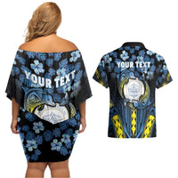 Personalised Palau Couples Matching Off Shoulder Short Dress and Hawaiian Shirt Polynesian Dolphin Tropical Hibiscus Style LT05 - Polynesian Pride